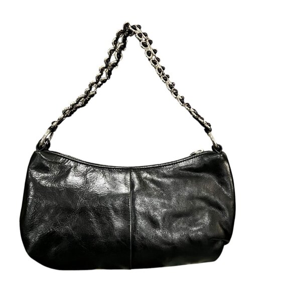 Elliott Lucca Black Leather Handbag With Silver Chain Strap & Zipper Closure - Picture 8 of 13